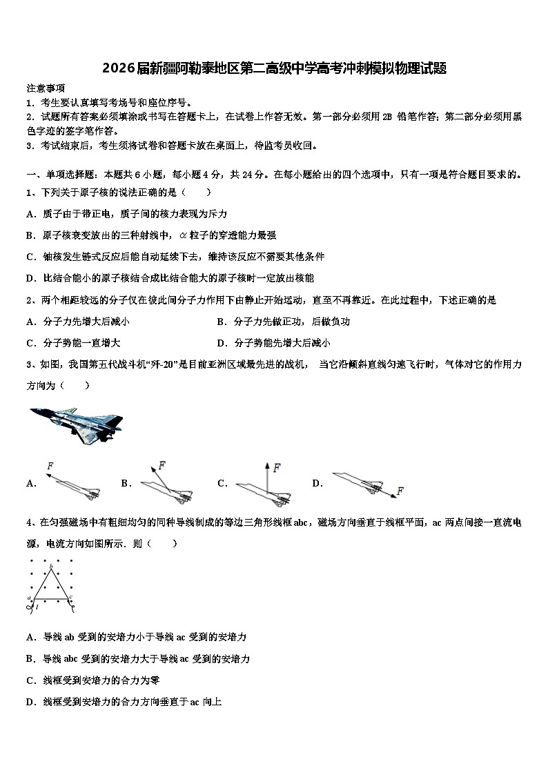 2026届新疆阿勒泰地区第二高级中学高考冲刺模拟物理试题含解析第1页