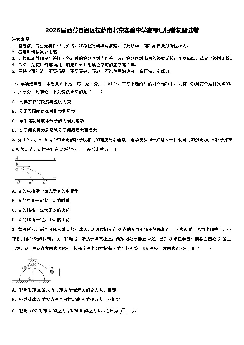 2026届西藏自治区拉萨市北京实验中学高考压轴卷物理试卷含解析2第1页