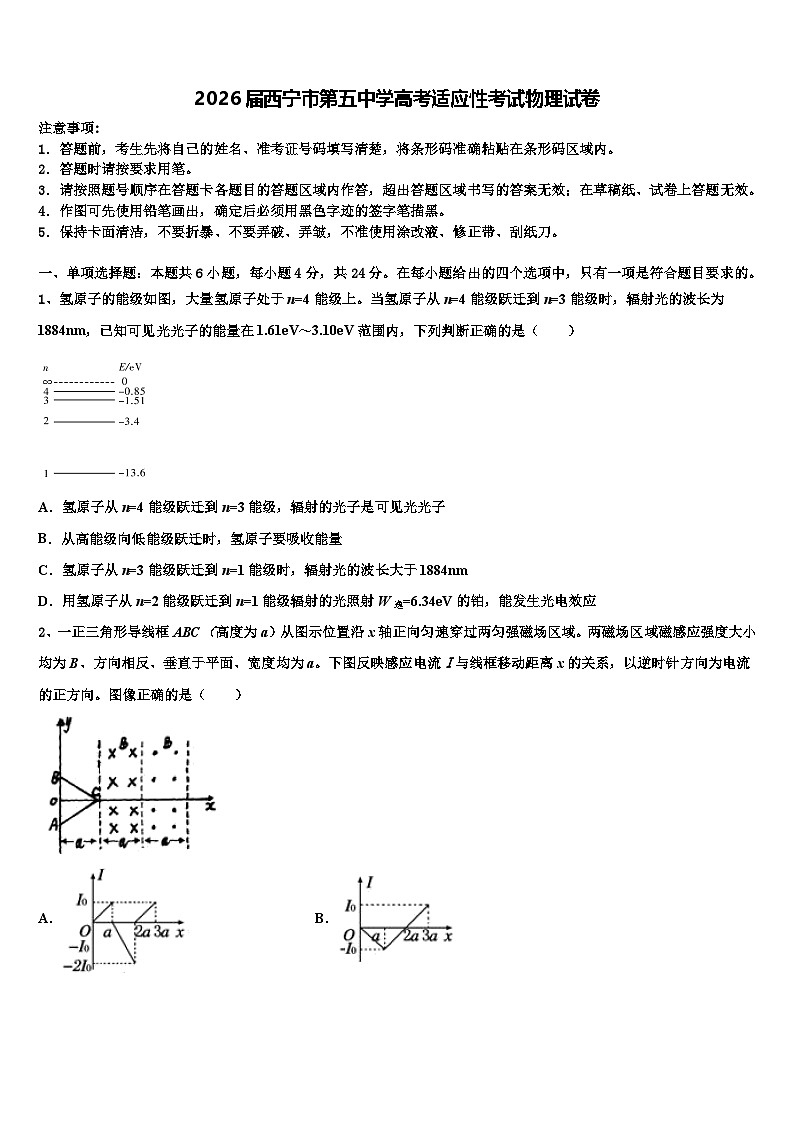 2026届西宁市第五中学高考适应性考试物理试卷含解析第1页