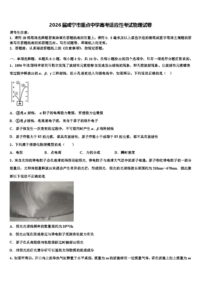 2026届咸宁市重点中学高考适应性考试物理试卷含解析第1页
