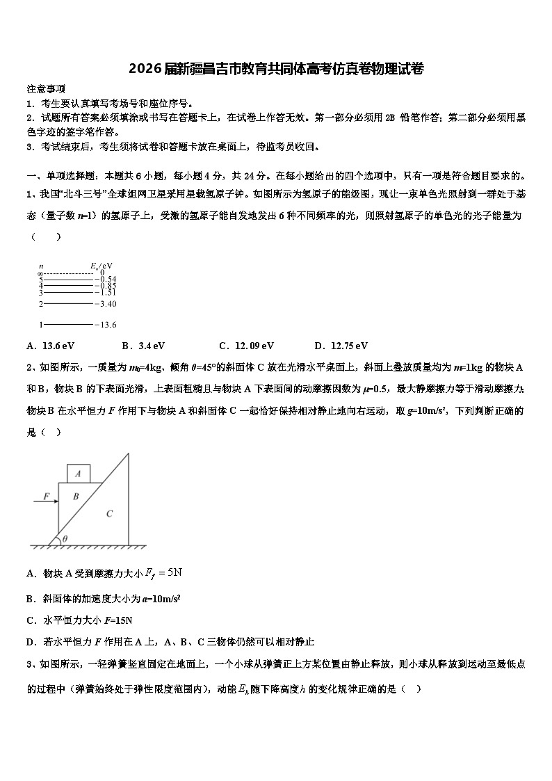 2026届新疆昌吉市教育共同体高考仿真卷物理试卷含解析第1页