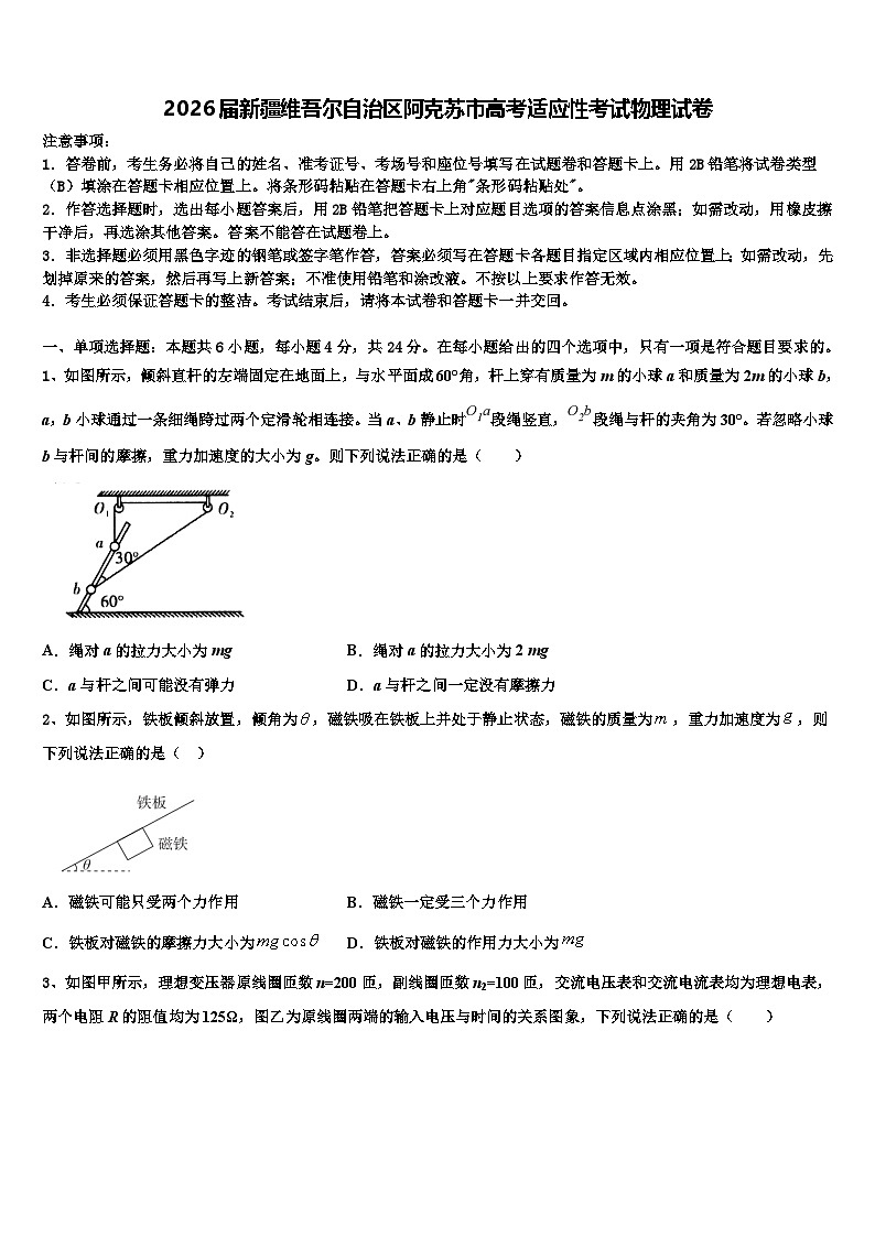 2026届新疆维吾尔自治区阿克苏市高考适应性考试物理试卷含解析第1页