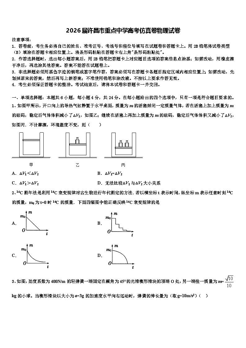 2026届许昌市重点中学高考仿真卷物理试卷含解析第1页