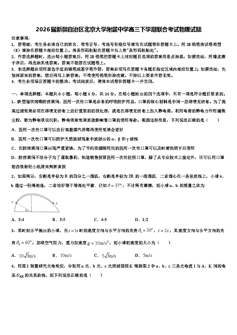 2026届新疆自治区北京大学附属中学高三下学期联合考试物理试题含解析第1页