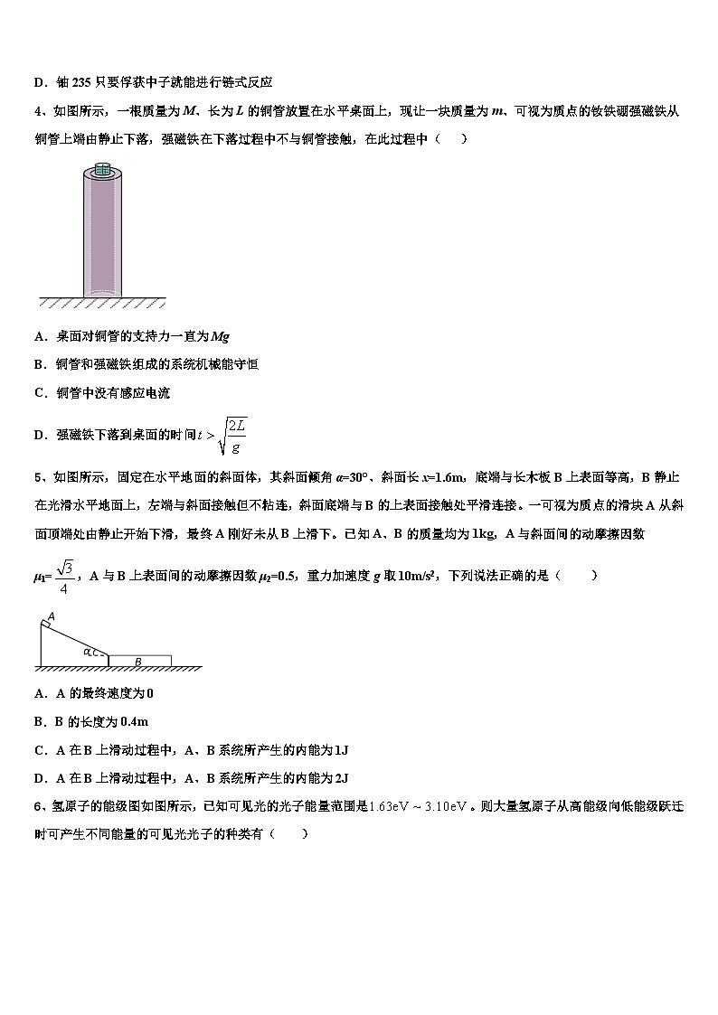 2026届鹰潭市重点中学高三六校第一次联考物理试卷含解析第2页