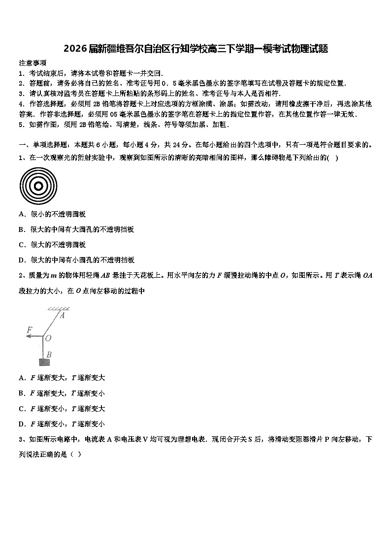 2026届新疆维吾尔自治区行知学校高三下学期一模考试物理试题含解析第1页