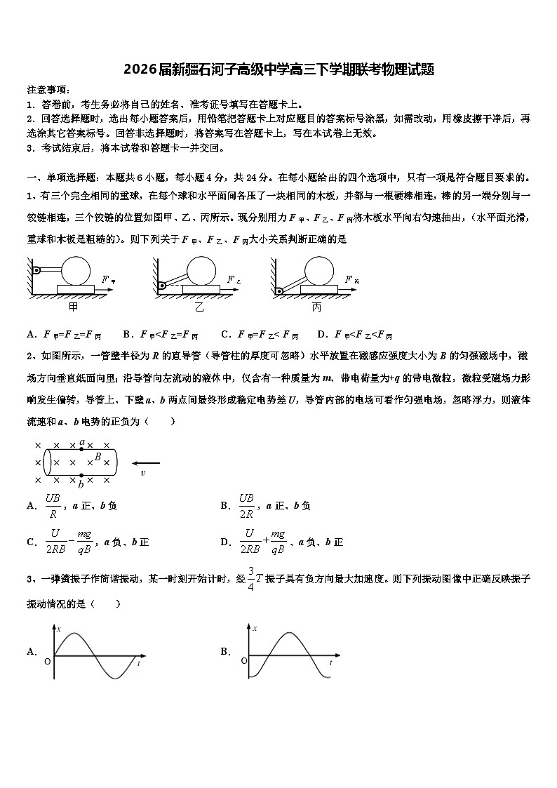 2026届新疆石河子高级中学高三下学期联考物理试题含解析第1页