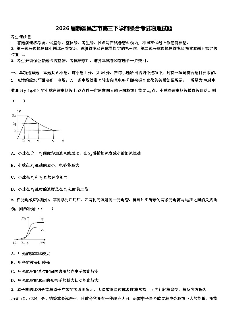 2026届新疆昌吉市高三下学期联合考试物理试题含解析第1页