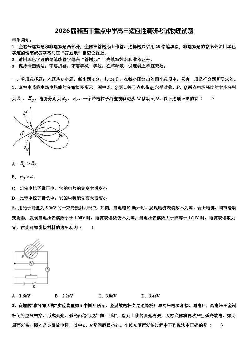 2026届湘西市重点中学高三适应性调研考试物理试题含解析第1页