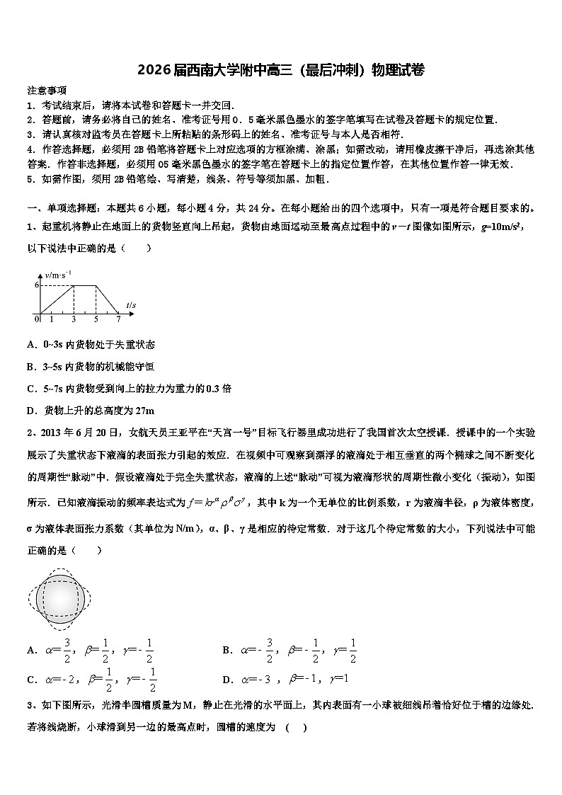 2026届西南大学附中高三（最后冲刺）物理试卷含解析第1页