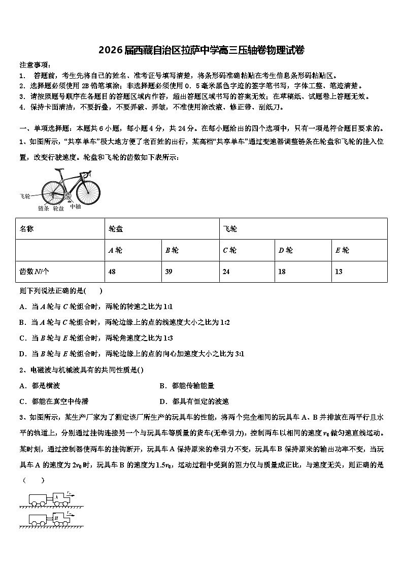 2026届西藏自治区拉萨中学高三压轴卷物理试卷含解析第1页