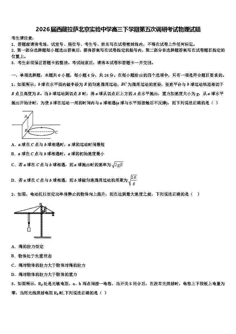 2026届西藏拉萨北京实验中学高三下学期第五次调研考试物理试题含解析第1页