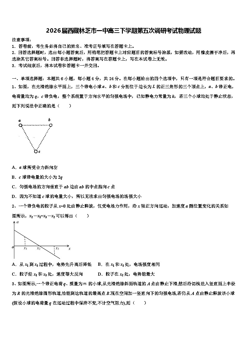 2026届西藏林芝市一中高三下学期第五次调研考试物理试题含解析第1页