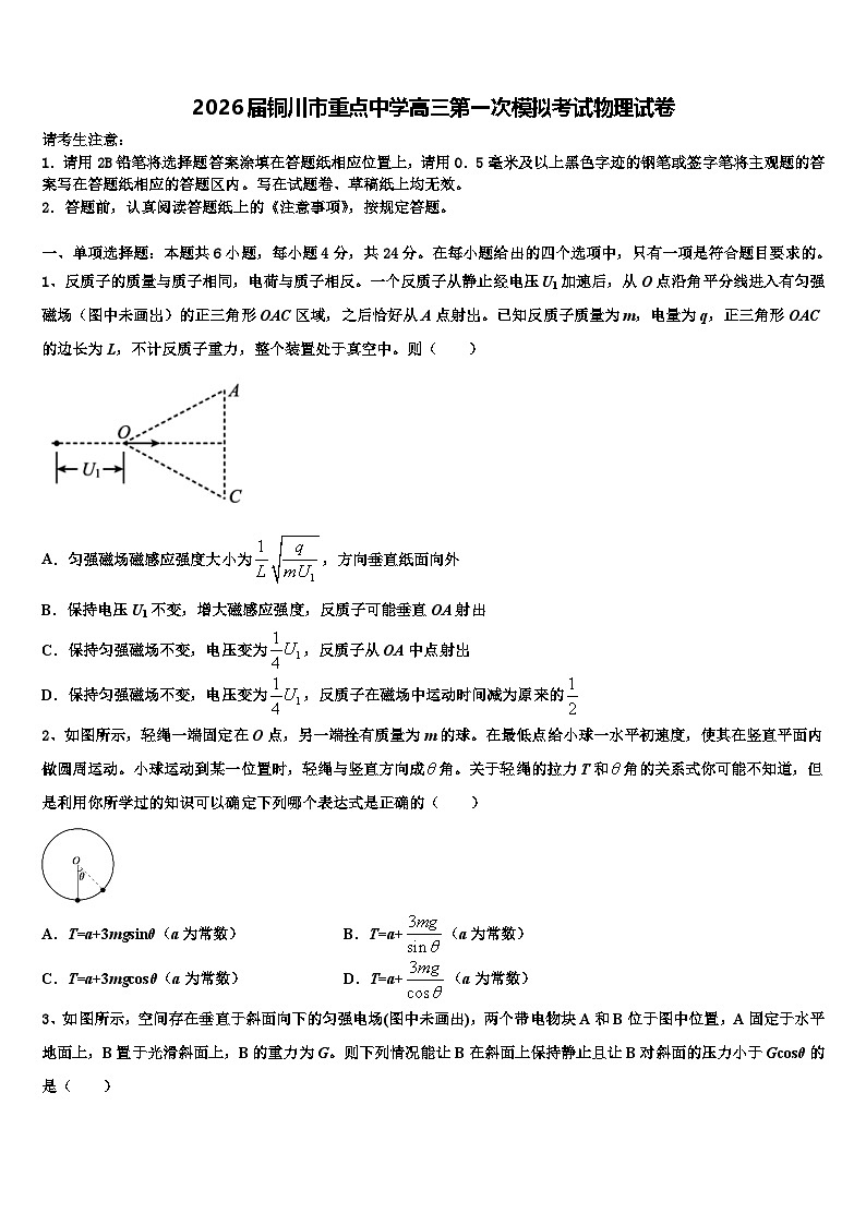 2026届铜川市重点中学高三第一次模拟考试物理试卷含解析第1页