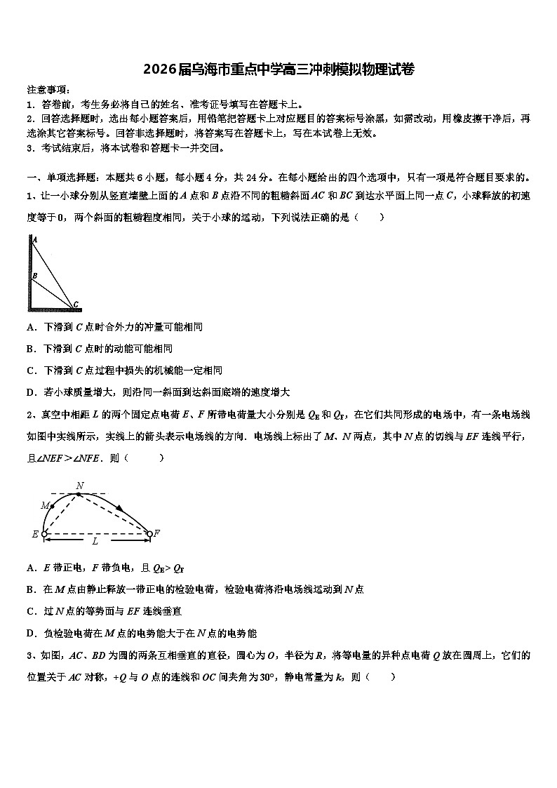 2026届乌海市重点中学高三冲刺模拟物理试卷含解析第1页