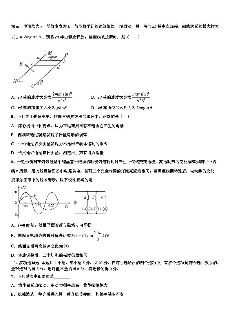2026届天津市东丽区民族中学高三3月份第一次模拟考试物理试卷含解析第2页