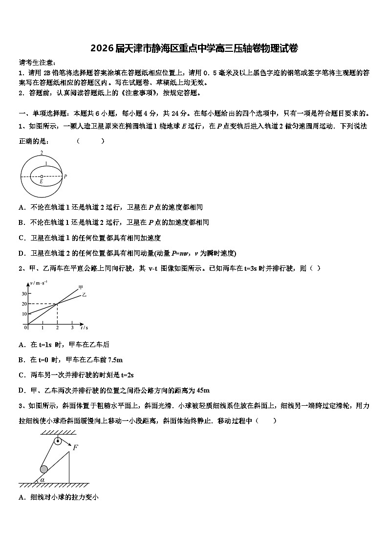 2026届天津市静海区重点中学高三压轴卷物理试卷含解析第1页