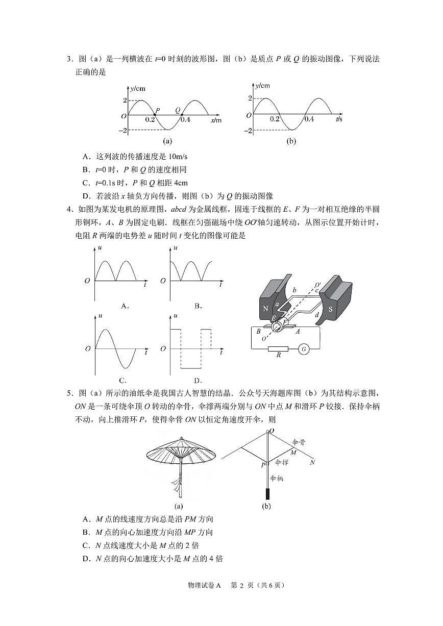 2026年广州市普通高中毕业班高考模拟综合测试（一）物理试卷及答案第2页