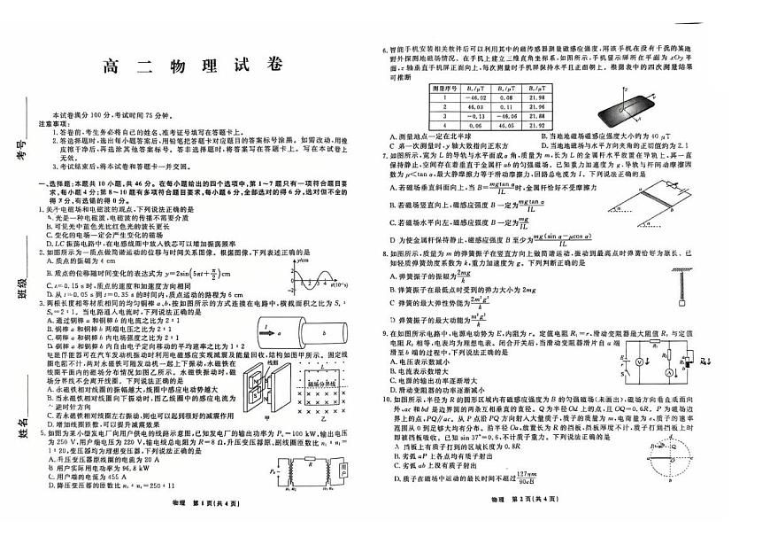 辽宁名校联盟2025-2026学年高二下学期3月联考试卷 物理（PDF图片版）第1页
