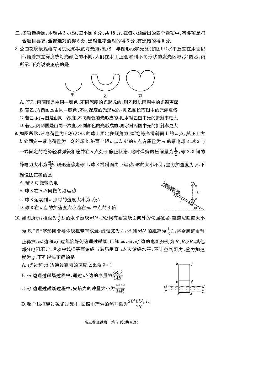 2026届陕西商洛市高三下学期3月第一次模拟考试物理试题+答案第3页
