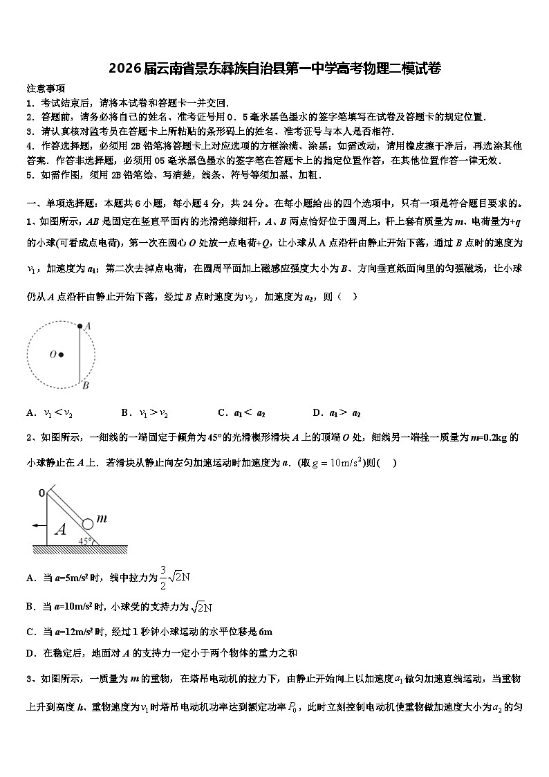 2026届云南省景东彝族自治县第一中学高考物理二模试卷含解析第1页