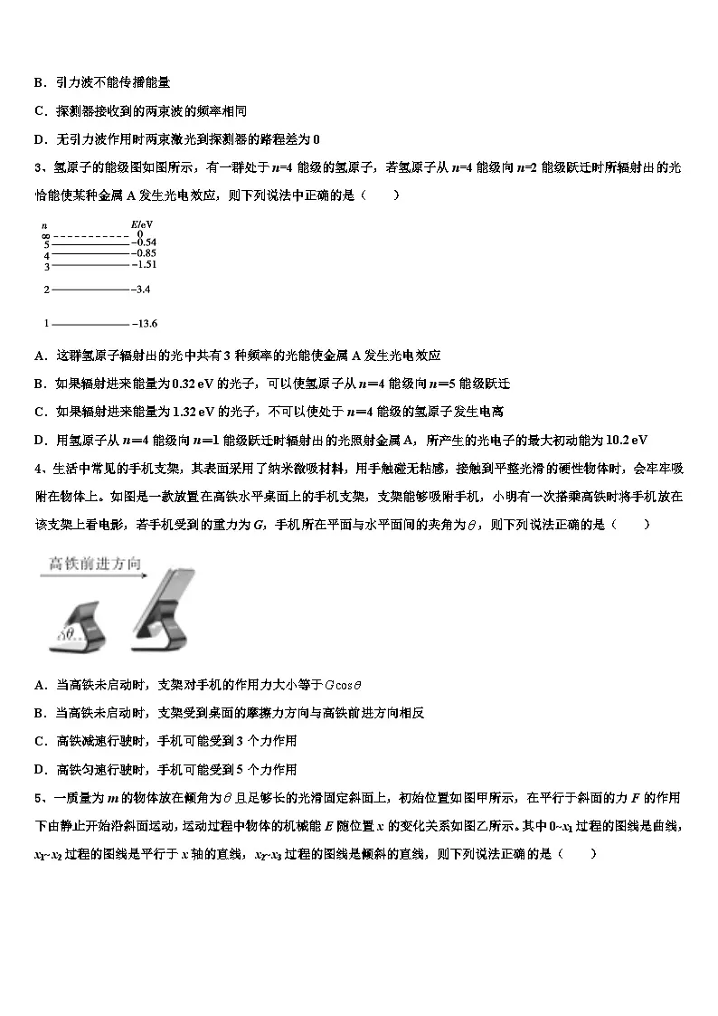 2026届云南省红河州泸源中学高考考前模拟物理试题含解析第2页