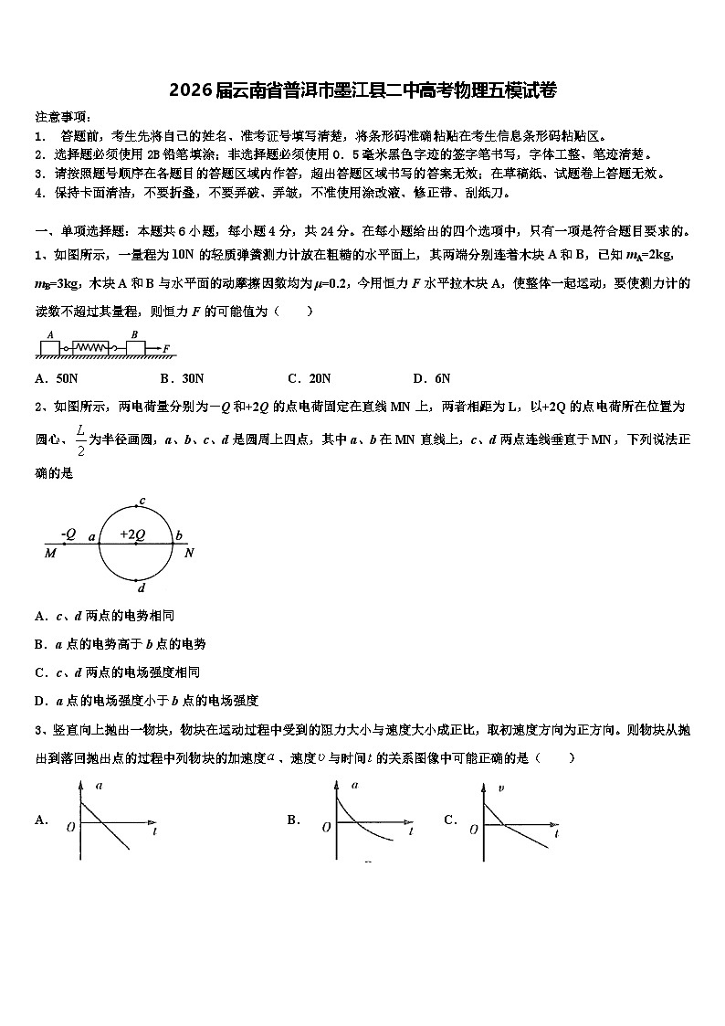 2026届云南省普洱市墨江县二中高考物理五模试卷含解析第1页