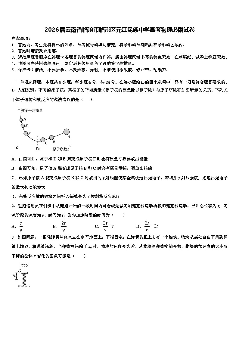 2026届云南省临沧市临翔区元江民族中学高考物理必刷试卷含解析第1页