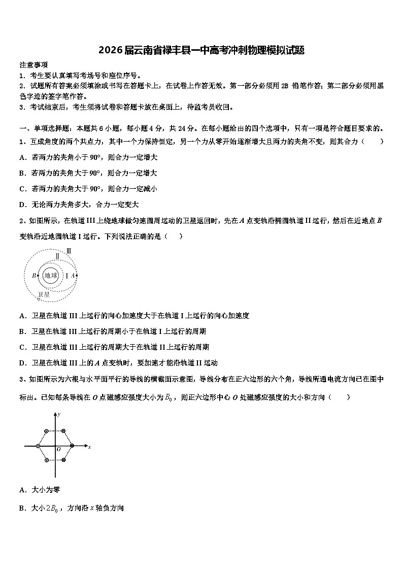 2026届云南省禄丰县一中高考冲刺物理模拟试题含解析第1页