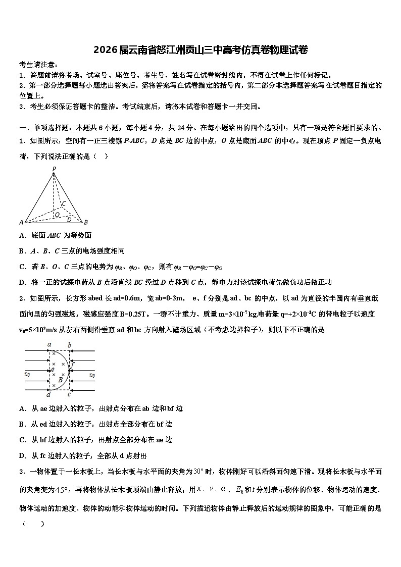 2026届云南省怒江州贡山三中高考仿真卷物理试卷含解析第1页
