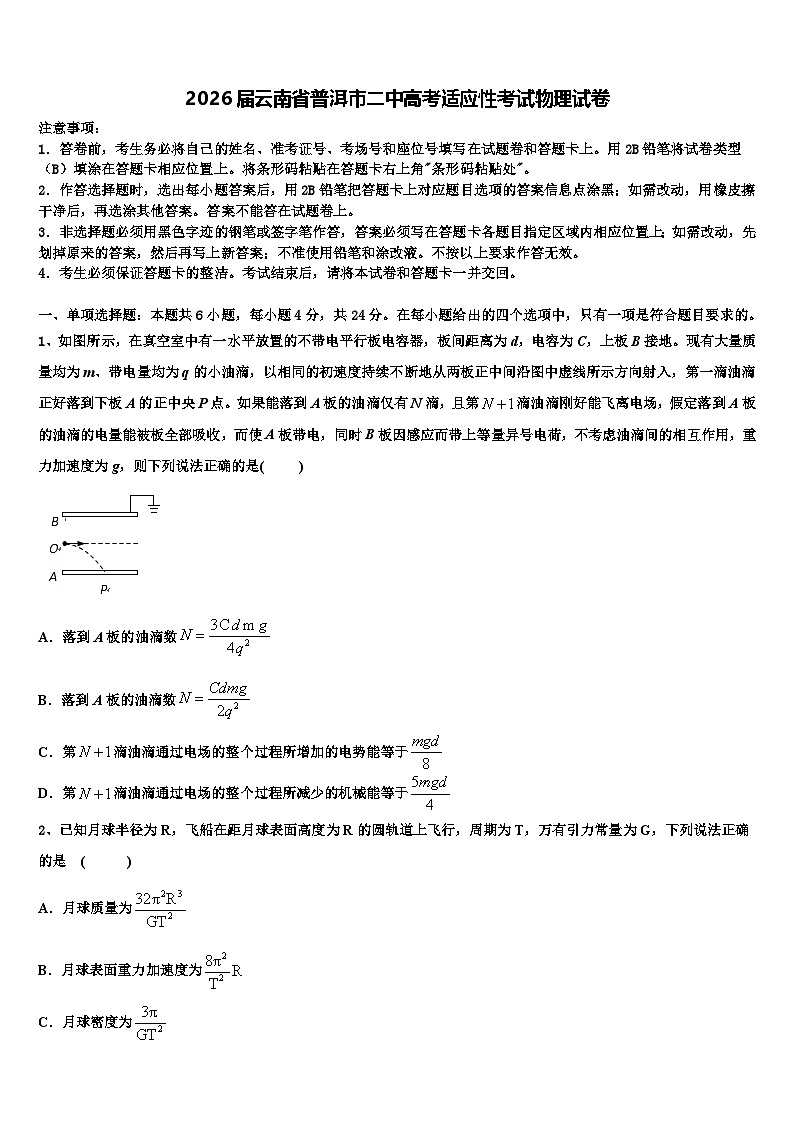 2026届云南省普洱市二中高考适应性考试物理试卷含解析第1页