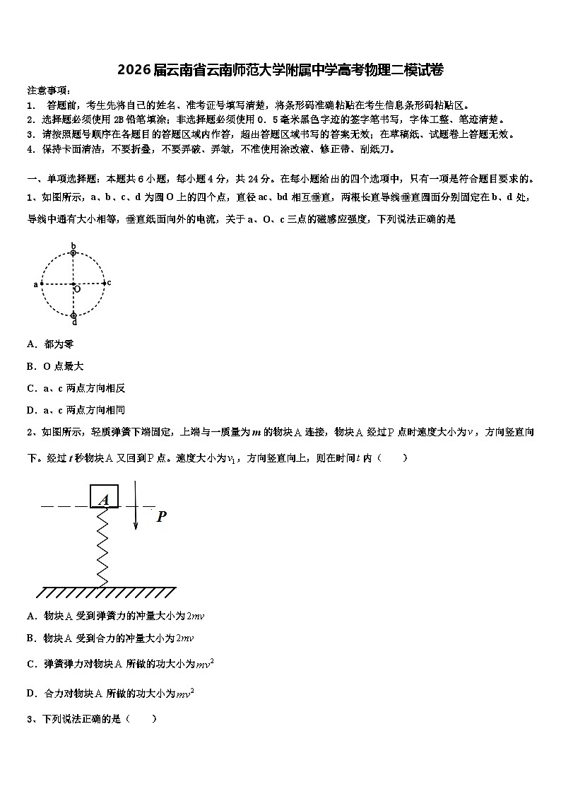 2026届云南省云南师范大学附属中学高考物理二模试卷含解析第1页