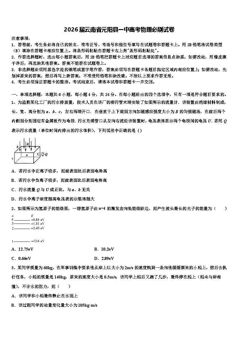 2026届云南省元阳县一中高考物理必刷试卷含解析第1页