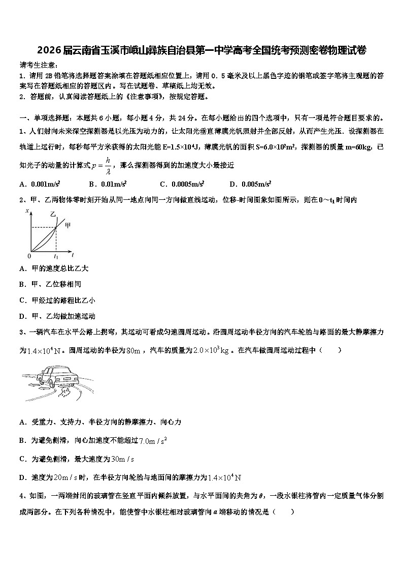 2026届云南省玉溪市峨山彝族自治县第一中学高考全国统考预测密卷物理试卷含解析第1页