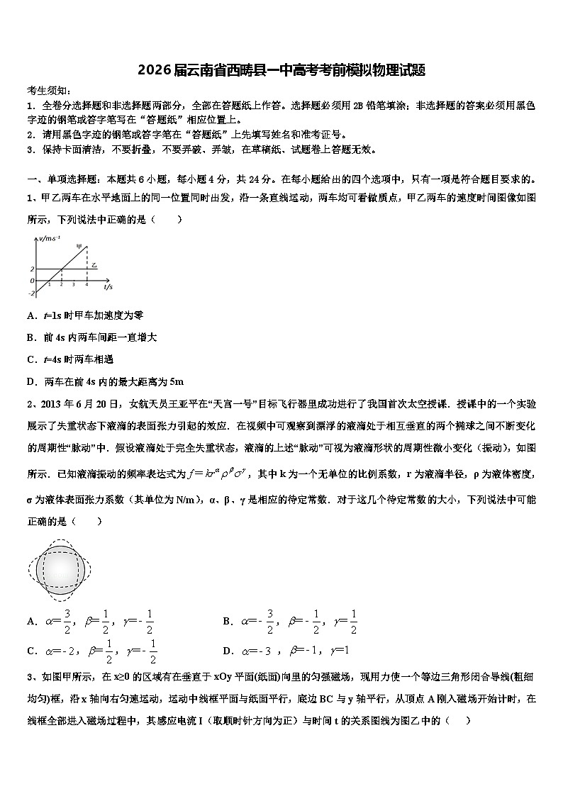 2026届云南省西畴县一中高考考前模拟物理试题含解析第1页