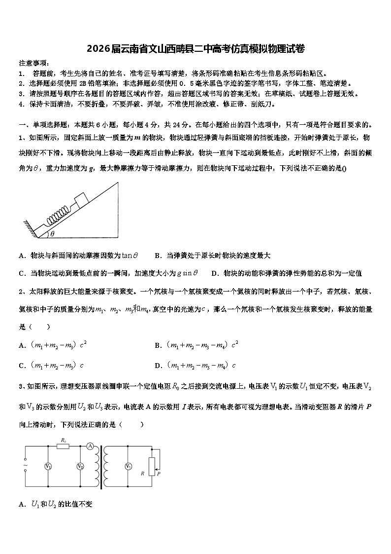 2026届云南省文山西畴县二中高考仿真模拟物理试卷含解析第1页