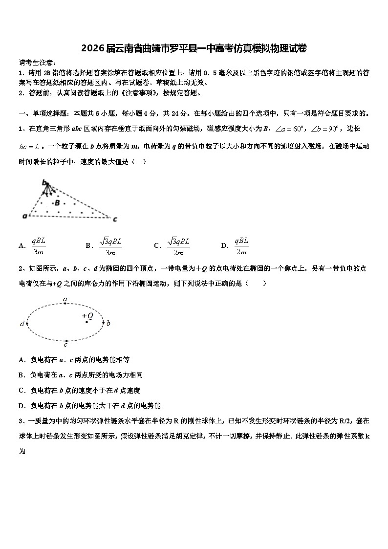 2026届云南省曲靖市罗平县一中高考仿真模拟物理试卷含解析2第1页