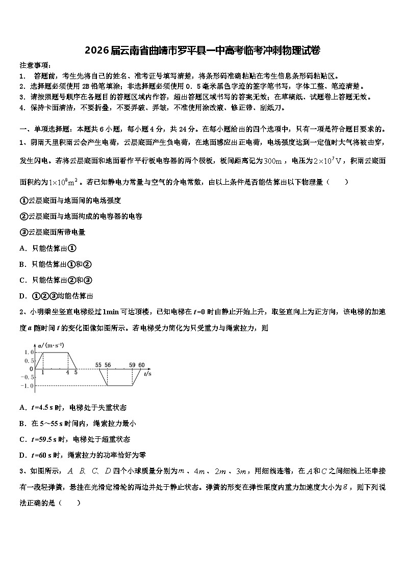 2026届云南省曲靖市罗平县一中高考临考冲刺物理试卷含解析第1页