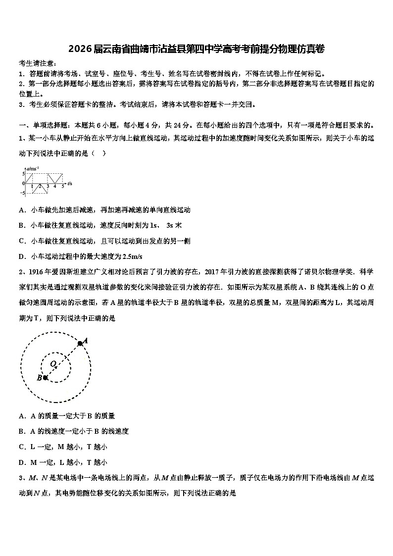 2026届云南省曲靖市沾益县第四中学高考考前提分物理仿真卷含解析(1)第1页