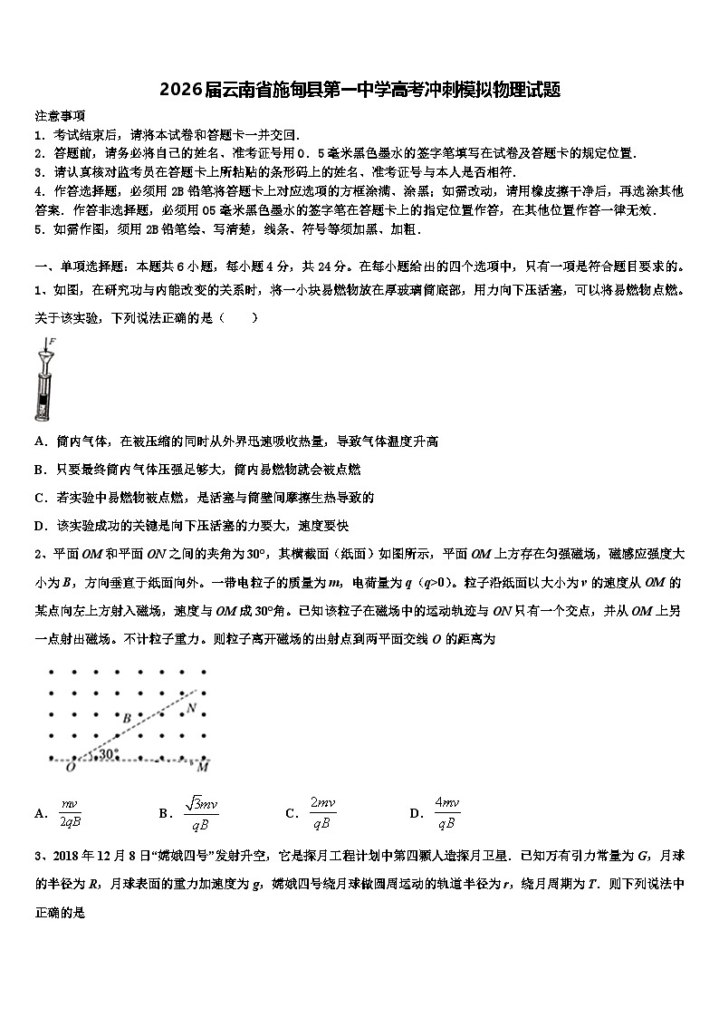 2026届云南省施甸县第一中学高考冲刺模拟物理试题含解析第1页
