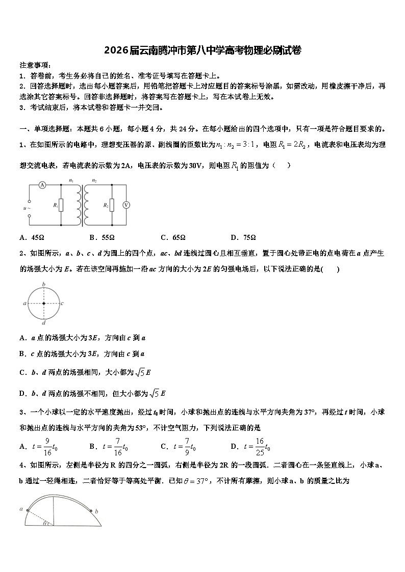 2026届云南腾冲市第八中学高考物理必刷试卷含解析第1页