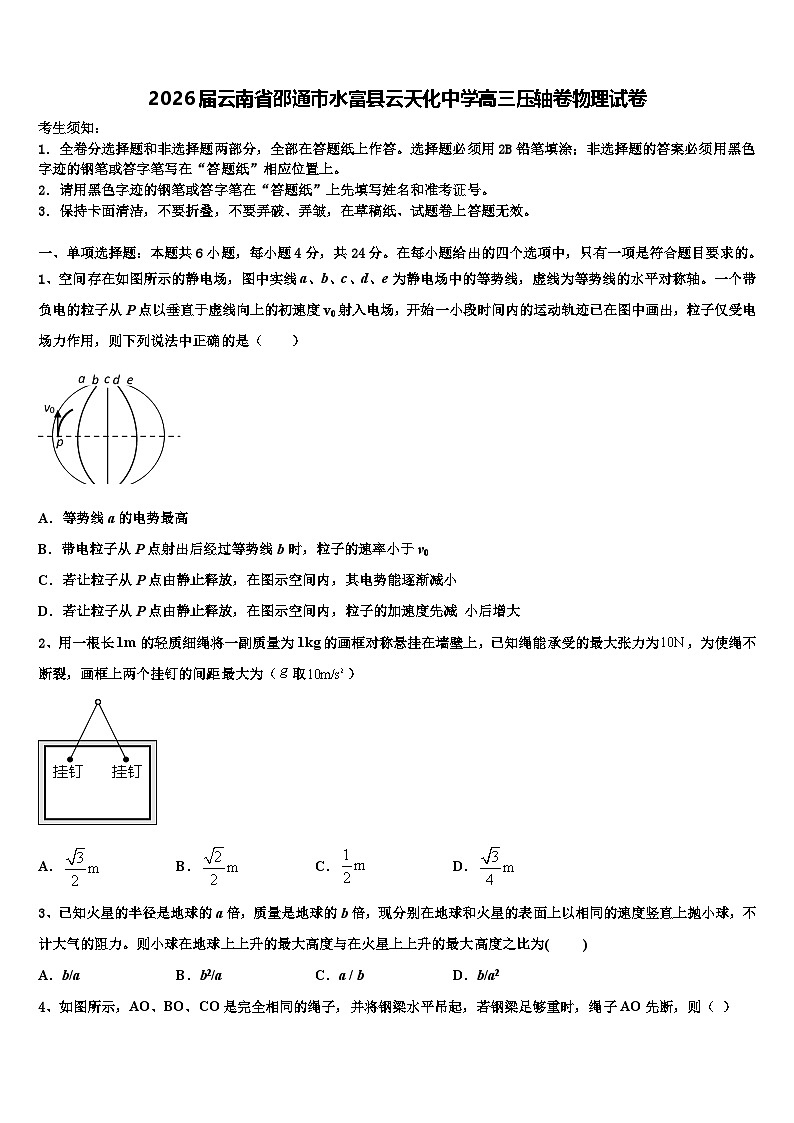 2026届云南省邵通市水富县云天化中学高三压轴卷物理试卷含解析第1页