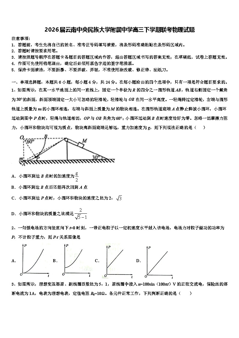 2026届云南中央民族大学附属中学高三下学期联考物理试题含解析第1页