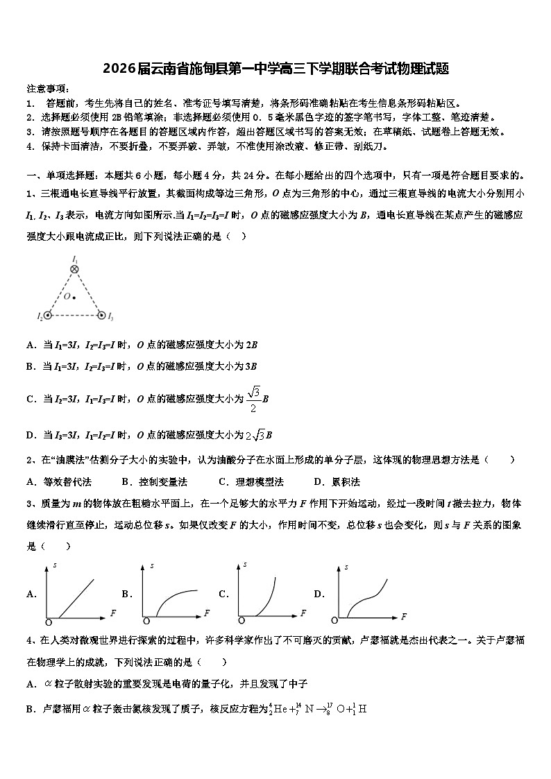 2026届云南省施甸县第一中学高三下学期联合考试物理试题含解析第1页