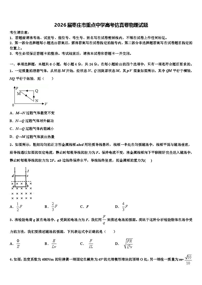 2026届枣庄市重点中学高考仿真卷物理试题含解析第1页