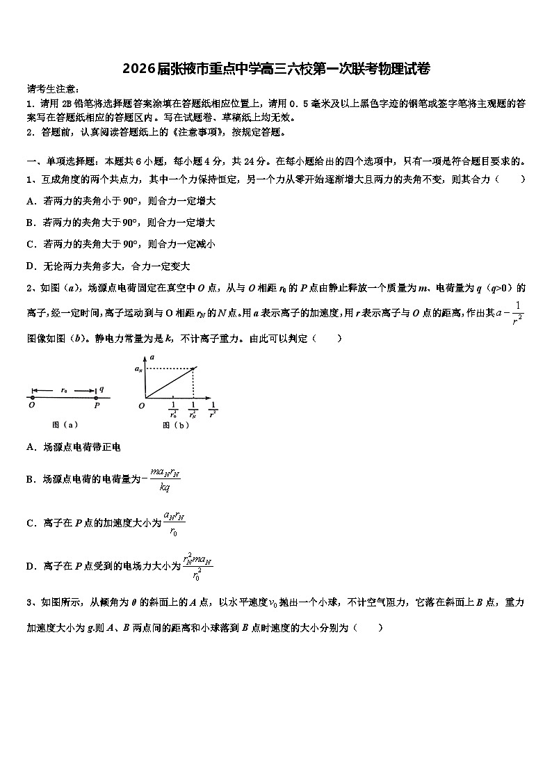 2026届张掖市重点中学高三六校第一次联考物理试卷含解析第1页