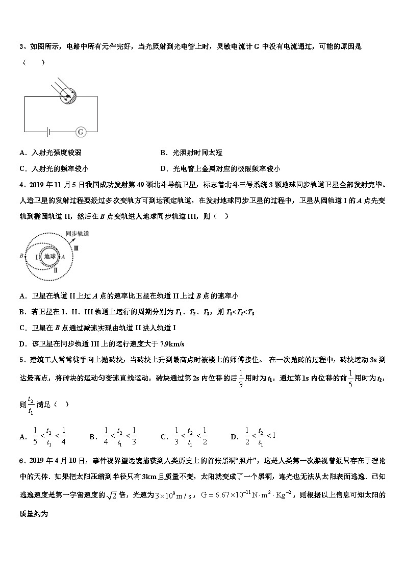 2026届张家口市重点中学高三第一次调研测试物理试卷含解析第2页