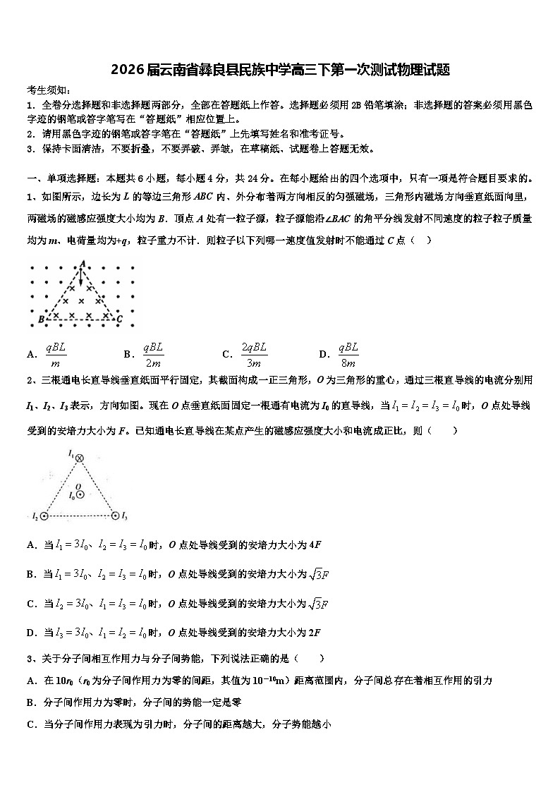 2026届云南省彝良县民族中学高三下第一次测试物理试题含解析第1页