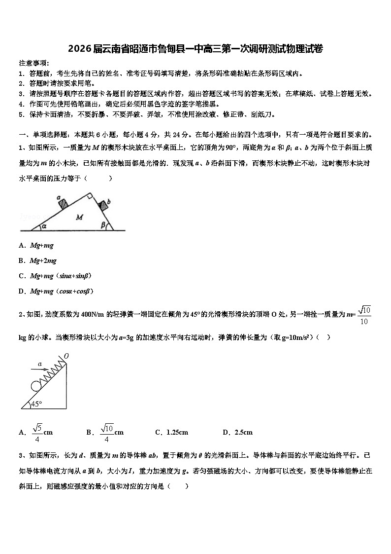 2026届云南省昭通市鲁甸县一中高三第一次调研测试物理试卷含解析第1页