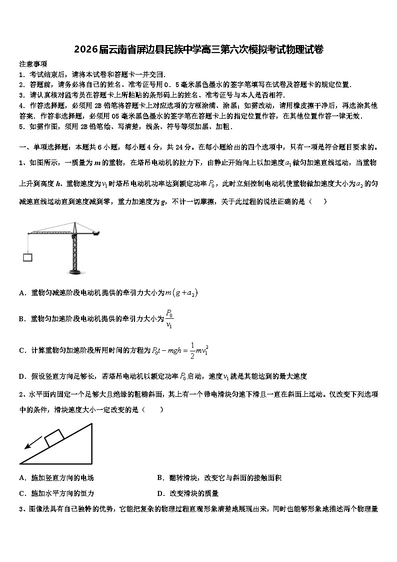 2026届云南省屏边县民族中学高三第六次模拟考试物理试卷含解析第1页